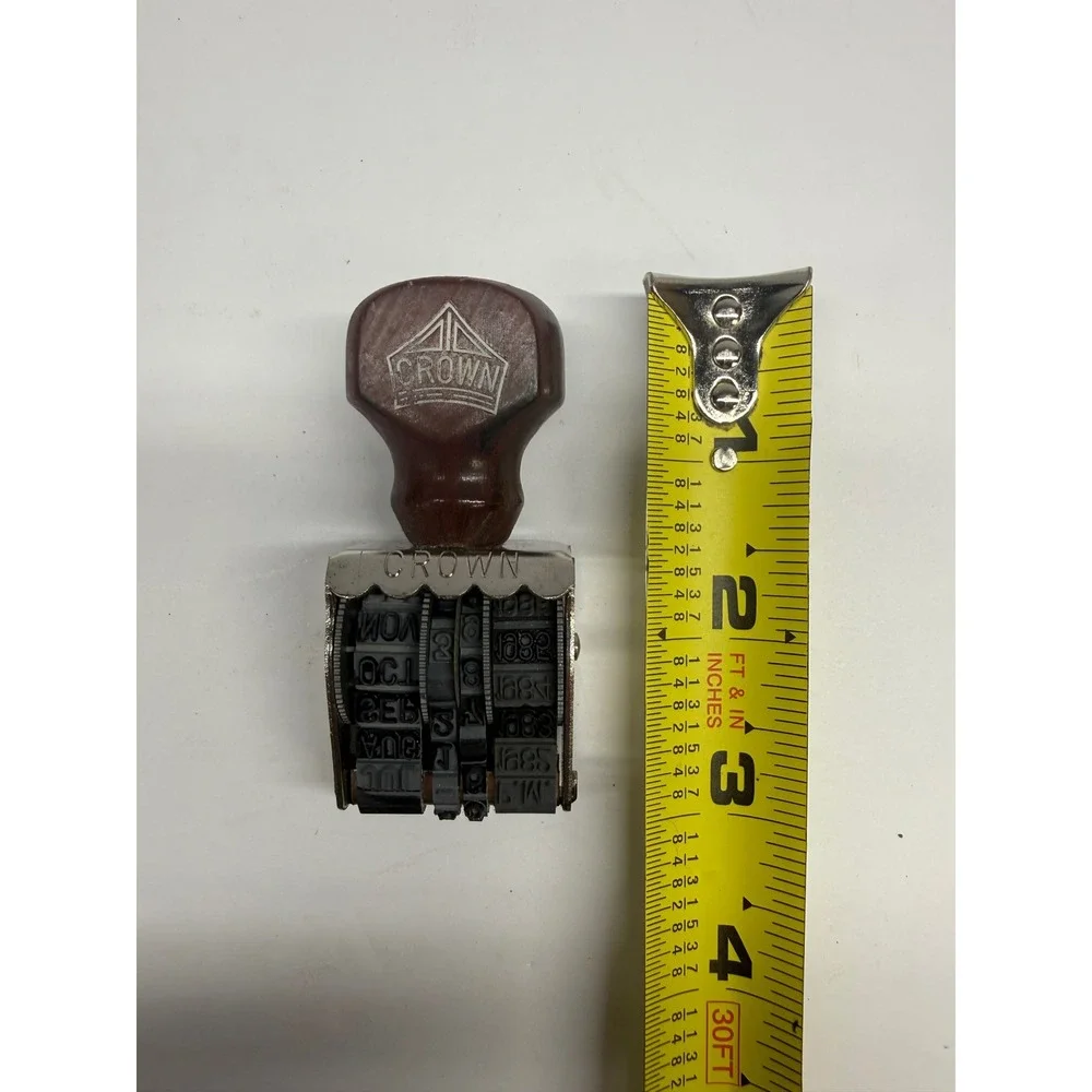 Vintage Crown Rubber Dater Stamp Wood Handle Made in USA 1980s Office Decor